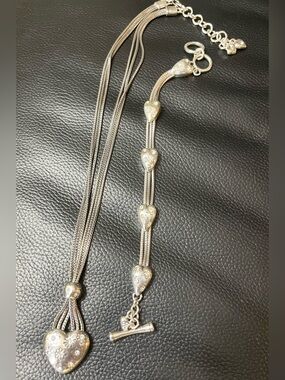 Brighton Silver Heart Multi-Strand Necklace and Bracelet Set